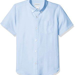 Essentials Kids Boys Uniform Short-Sleeve Woven Button-Down Shirt, Blue, size M